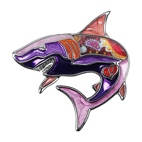 BAMAY Emaille Hai Brosche Pins Sommerschmuck Zinklegierung Wal Delphin Ozean Tiere Broschen für Frauen Mädchen Geschenke Schal Pin Charms (Lila Hai Brosche) von BAMAY