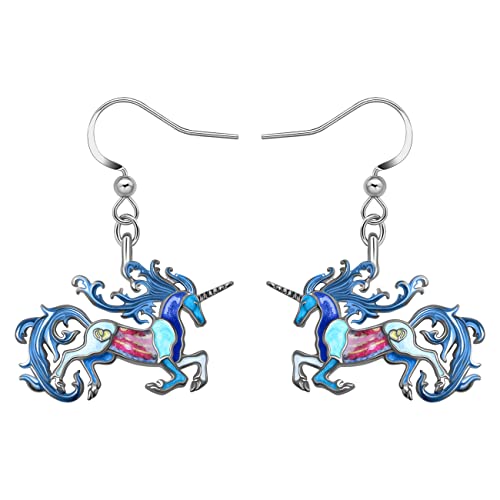 BAMAY Emaille Legierung Einhorn Ohrringe Pferd Hängend Baumeln Mode Schmuck Charms Geschenke für Damen Mädchen Kinder (Blau) von BAMAY