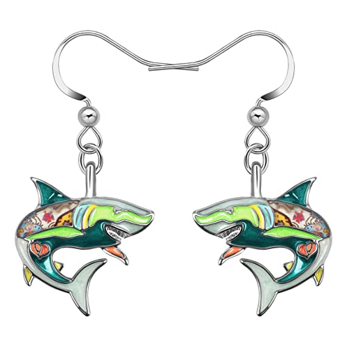 BAMAY Emaille Legierung Hai Ohrringe Hängend Baumeln Ozean Fisch Schmuck Hai Geschenke für Damen Mädchen Kinder Charms (Grün) von BAMAY