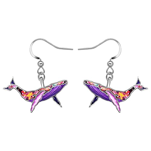 BAMAY Emaille Legierung Niedlich Wal Ohrringe Hängend Baumeln Ozean Fisch Schmuck Geschenke für Damen Mädchen Kinder (Violett) von BAMAY