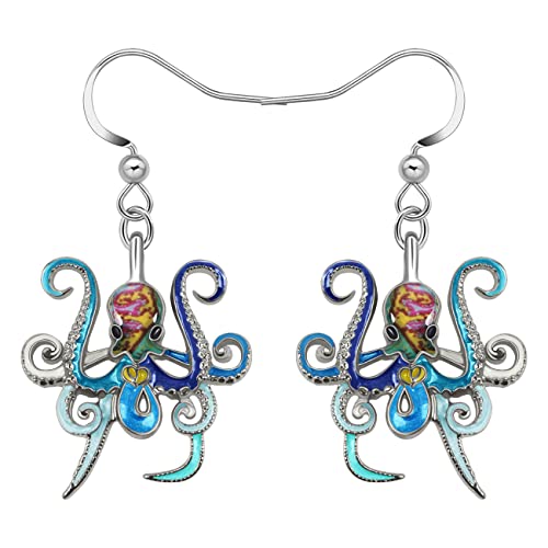 BAMAY Emaille Legierung Niedlichen Oktopus Ohrringe Hängend für Damen Mädchen Baumeln Oktopus Geschenke Schmuck Dekor (Blau) von BAMAY