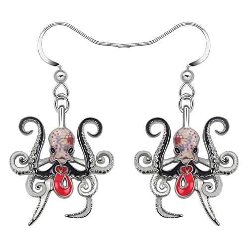 BAMAY Emaille Legierung Niedlichen Oktopus Ohrringe Hängend für Damen Mädchen Baumeln Oktopus Geschenke Schmuck Dekor (Schwarz) von BAMAY
