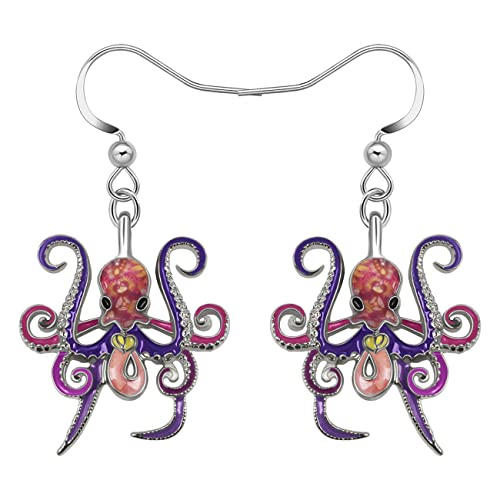 BAMAY Emaille Legierung Niedlichen Oktopus Ohrringe Hängend für Damen Mädchen Baumeln Oktopus Geschenke Schmuck Dekor (Violet) von BAMAY