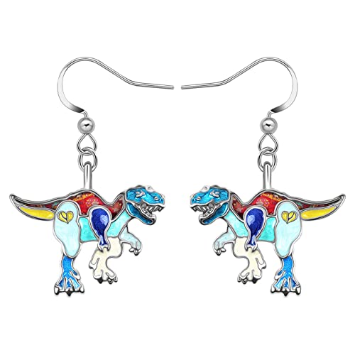 BAMAY Emaille Legierung Tyrannosaurus Rex Dinosaurier Ohrringe Hängend Baumeln Schmuck Geschenke für Damen Mädchen Kinder (Blau) von BAMAY