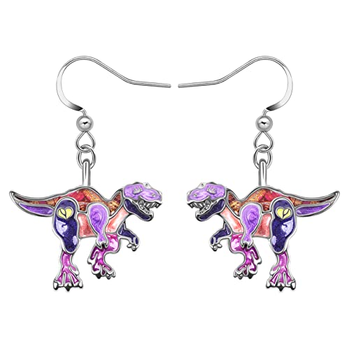BAMAY Emaille Legierung Tyrannosaurus Rex Dinosaurier Ohrringe Hängend Baumeln Schmuck Geschenke für Damen Mädchen Kinder (Lila) von BAMAY