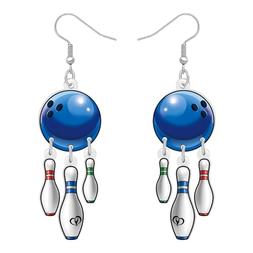BAMAY Funky Bowling Ohrringe Hängend Flache Acrylkugel Charms Modeschmuck Zubehör Bowling Geschenke für Damen Mädchen Mama Sportliebhaber Trainer Lehrer (Blau) von BAMAY