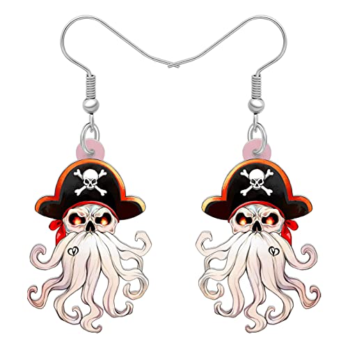 BAMAY Halloween Acryl Pirate Oktopus Ohrringe Hängend Tintenfisch Baumeln Geschenke für Damen Mädchen Ozean Tier Schmuck Zubehör (Weiß) von BAMAY