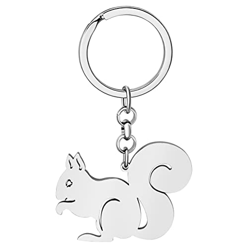 BAMAY Niedliche Eichhörnchen Schlüsselanhänger Brieftasche Auto Schlüsselanhänger Schmuck Edelstahl Eichhörnchen Geschenke für Frauen Mädchen Party Favors (Versilbert) von BAMAY