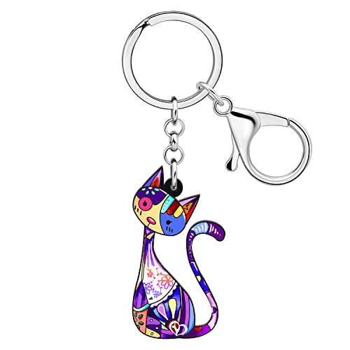 BAMAY Niedliche Katze Schlüsselanhänger Acryl Auto Schlüsselanhänger Ringe Haustiere Schmuck Katze Geschenke für Katzenliebhaber Frauen Mädchen Kätzchen Charms (Lila 097) von BAMAY