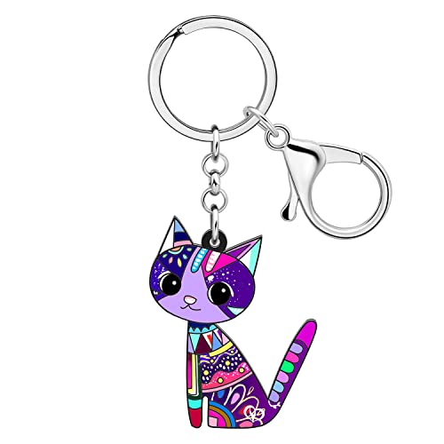 BAMAY Niedliche Katze Schlüsselanhänger Acryl Auto Schlüsselanhänger Ringe Haustiere Schmuck Katze Geschenke für Katzenliebhaber Frauen Mädchen Kätzchen Charms (Lila 131) von BAMAY