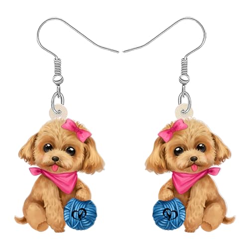 BAMAY Niedliche Pudel Hund Ohrringe Acryl Baumeln Tropfen Welpe Schmuck Geschenke für Frauen Mädchen Charms Pudel Dekor (Rosa) von BAMAY