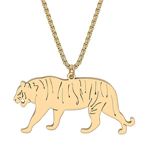 BAMAY Niedliche Tiger Halskette Edelstahl Anhänger Schmuck Tiger Gesicht Geschenke für Frauen Mädchen Charms Einfache Halskette (Vergoldet A) von BAMAY