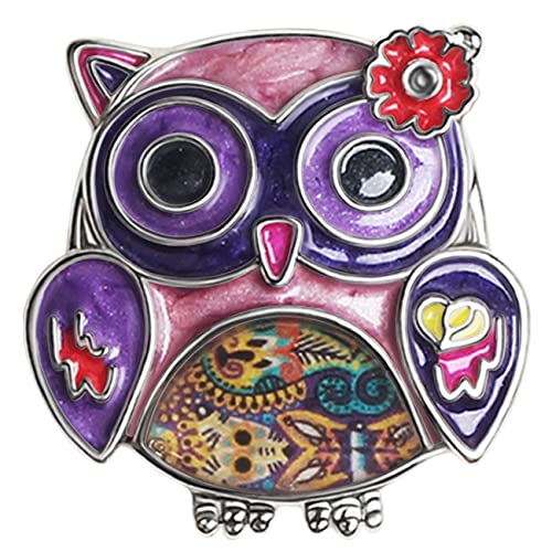 BAMAY Zink-Legierung Niedliche Eule Vogel Brosche Pins Schmuck Emaille Anime Eule Geschenke für Frauen Mädchen Schal Revers Pin Charms (Lila) von BAMAY