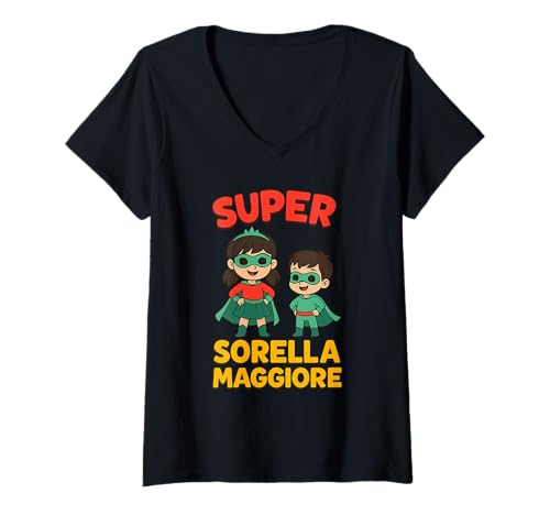 Damen Kinder Superheld Großer Bruder T-Shirt Geschenk T-Shirt mit V-Ausschnitt Damen Kinder Superheld Großer Bruder T-Shirt Geschenk T-Shirt mit V-Ausschnitt von BAMBINO Super Fratellino Maggiore Diventerò