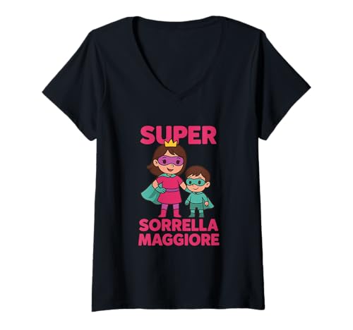 Damen Kinder Superheld Großer Bruder T-Shirt Geschenk T-Shirt mit V-Ausschnitt von BAMBINO Super Fratellino Maggiore Diventerò