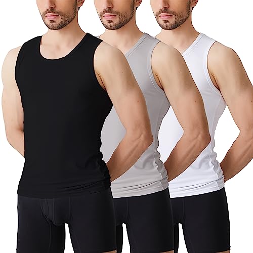 BAMBOO COOL Herren Bambus Tank Tops – feuchtigkeitsableitend, dehnbar und langlebig Unterhemden für Workouts, Multipack, Schwarz/Weiß/Silbergrau, XL von BAMBOO COOL