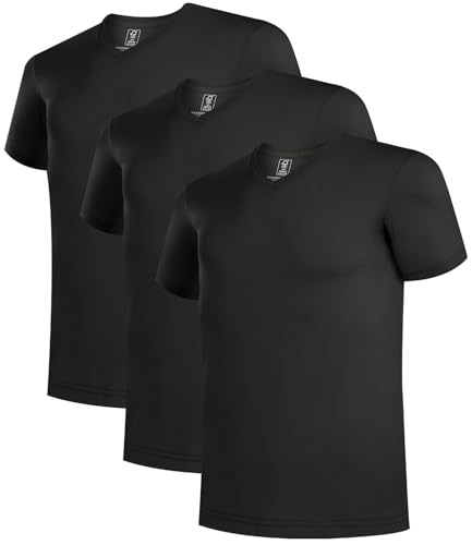 BAMBOO COOL Herren Unterhemden Slim Fit V-Ausschnitt Atmungsaktiv Feuchtigkeitstransport T-Shirts Soft Stretch White Tees für Männer 3er-Pack, 3 x V-Ausschnitt, schwarz, XX-Large von BAMBOO COOL