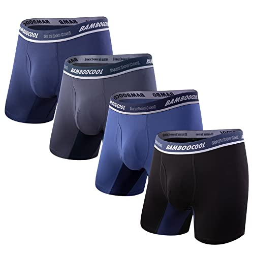 BAMBOO COOL Herren-Unterwäsche, Boxershorts, feuchtigkeitsableitend, abriebfest, bequeme Passform – bleibt kühl und bequem, 4er-Pack, Schwarz/Marineblau/Haze Blau/Taubengrau (4er-Pack), Medium von BAMBOO COOL