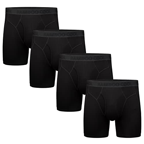 BAMBOO COOL Herren-Unterwäsche, Boxershorts, normale Beine, atmungsaktiv, weich, feuchtigkeitsableitend, mit Eingriff, Schwarz (4 Packungen), XX-Large von BAMBOO COOL