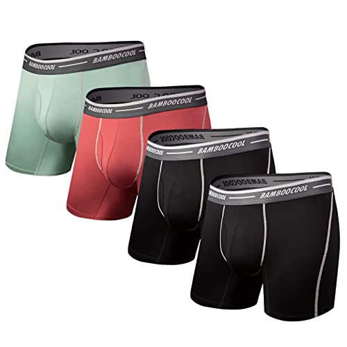 BAMBOO COOL Herren-Boxershorts mit offenem Hosenschlitz, normales Bein, feuchtigkeitsableitend, kühl, bequem, Unterwäsche für Herren, 2 x Schwarz/Patina/Aqua (4er-Pack), Medium von BAMBOO COOL