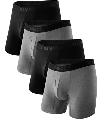 BAMBOO COOL Herren-Boxershorts, normale Beine, atmungsaktiv, weich, feuchtigkeitsableitend, mit Hosenschlitz, 4 Stück, 2 x Schwarz + 2 x Dunkelgrau, XX-Large von BAMBOO COOL