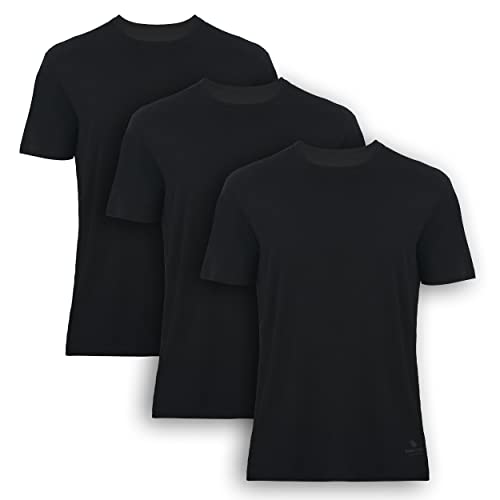 BAMBOOVEN Herren T-Shirts Rayon aus Bambus – Moderne Passform Feuchtigkeitstransport Unterhemd – Crewneck/V-Ausschnitt Tees, 3er-Pack, Rundhalsausschnitt, Schwarz, L von BAMBOOVEN