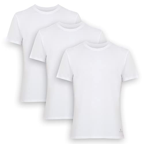 BAMBOOVEN Herren T-Shirts Rayon aus Bambus – Moderne Passform Feuchtigkeitstransport Unterhemd – Crewneck/V-Ausschnitt Tees, 3er-Pack, Rundhalsausschnitt, Weiß, XL von BAMBOOVEN