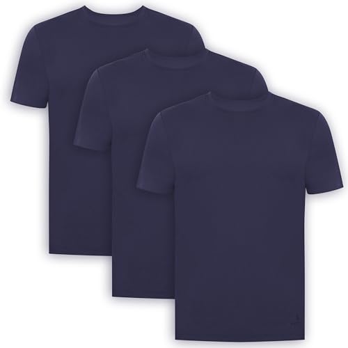 BAMBOOVEN Herren T-Shirts Rayon aus Bambus – Moderne Passform Feuchtigkeitstransport Unterhemd – Crewneck/V-Ausschnitt Tees, 3er-Pack, Rundhalsausschnitt – Marineblau, Mittel von BAMBOOVEN