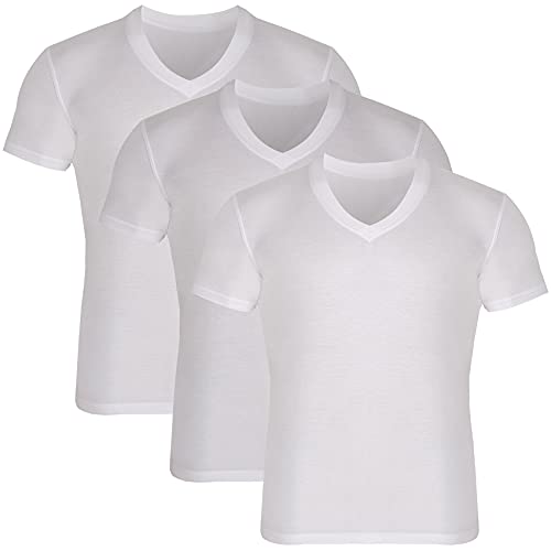 BAMBOOVEN Herren T-Shirts Rayon aus Bambus – Moderne Passform Feuchtigkeitstransport Unterhemd – Crewneck/V-Ausschnitt Tees, 3er-Pack, V-Ausschnitt - Weiß, Mittel von BAMBOOVEN