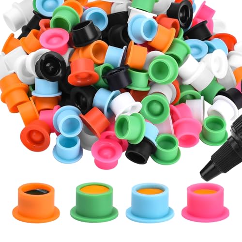 BAMTTOO 200pcs Tattoo Ink Cup Mix Color Disposable Silicone Pigment Cups Eyebrow Eyeliner Lip Pigment Cap Tattoo Pigments Holder Microblading Tattoo Supplies von BAMTTOO