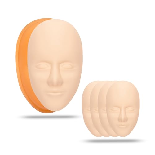 BAMTTOO 5pcs 5D Facial Tattoo Practice Skin Head Silicone Fake Facial Training Skin with 1pc Support Base Eyebrow Eyeliner Lips Model Microblading Permanent Makeup Tools Tattoo Supplies von BAMTTOO