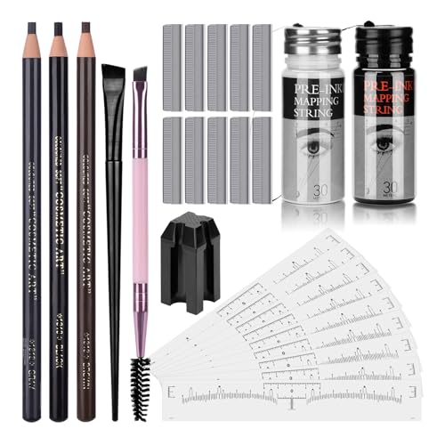 BAMTTOO Eyebrow Mapping Kit Pre-Inked Eyebrow Mapping String 30 Meters Brow Thread Eyebrow Pencil Ruler Sticker for Semi Permanent Makeup Microblading Liquid Eyeliner von BAMTTOO