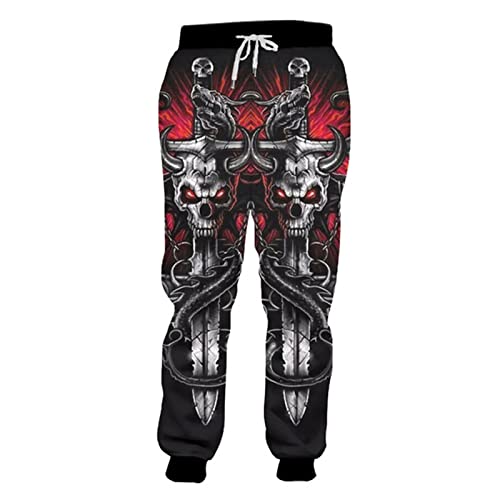 BANAITIE Herren 3D Totenkopf Volldruck Horror Jogginghose Hip Hop Harajuku Freizeithose Unisex Bequeme Sporthose,6,XXL von BANAITIE