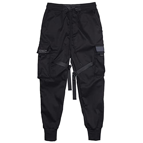 BANAITIE Hip Hop Schwarze Jogger Cargohose Herrenhosen Streetwear Jogger Baggy Streetwear Punk Hose,Schwarz-04,m von BANAITIE