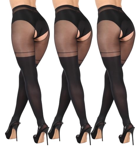 BANANALU 20 Den Overknee Sexy Ouvert Strumpfhose mit offenem Schritt Cutout Intimo Secret Nero - 3er Set M von BANANALU