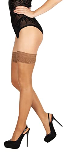 BANANALU 20 Den halterlose Strümpfe Spitzenbund 9 cm Blumenmuster sexy Overkniestrümpfe Flirt 20 Bronze M/L von BANANALU