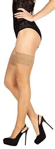 BANANALU 20 Den halterlose Strümpfe Spitzenbund 9 cm Blumenmuster sexy Overkniestrümpfe Flirt 20 Daino XS/S von BANANALU