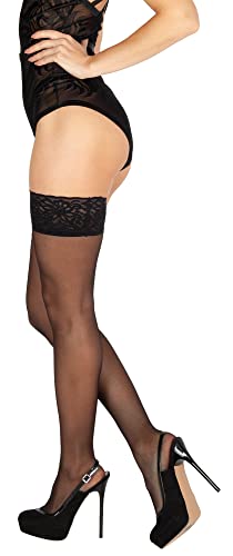 BANANALU 20 Den halterlose Strümpfe Spitzenbund 9 cm Blumenmuster sexy Overkniestrümpfe Flirt 20 Nero 3XL von BANANALU