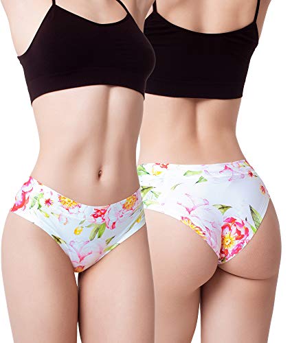 BANANALU Damen Slips mit Print Motiv Flower Blumen Fantasy Unterhosen Flower Power 2 XL von BANANALU