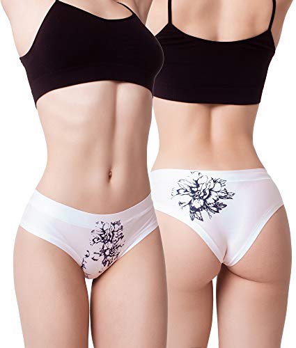 BANANALU Damen Slips mit Print Motiv Flower Blumen Fantasy Unterhosen Nude Beauty 1 L von BANANALU