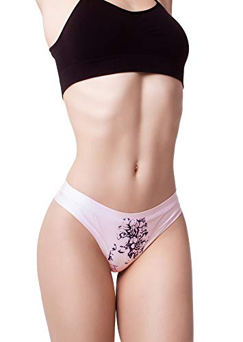 BANANALU Damen Tanga String mit Print Motiv Flower Blumen Fantasy Unterhosen Nude Beauty 1 M von BANANALU