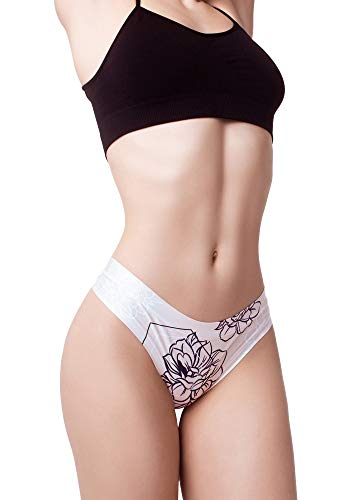 BANANALU Damen Tanga String mit Print Motiv Flower Blumen Fantasy Unterhosen Nude Beauty 2 S von BANANALU