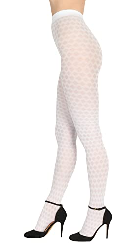 BANANALU Netz Strumpfhosen Damen mit Karo Muster 60 Den blickdichte karierte Alina 60 Bianco L von BANANALU