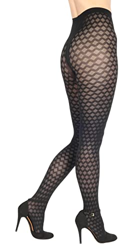 BANANALU Netz Strumpfhosen Damen mit Karo Muster 60 Den blickdichte karierte Alina 60 Nero M von BANANALU