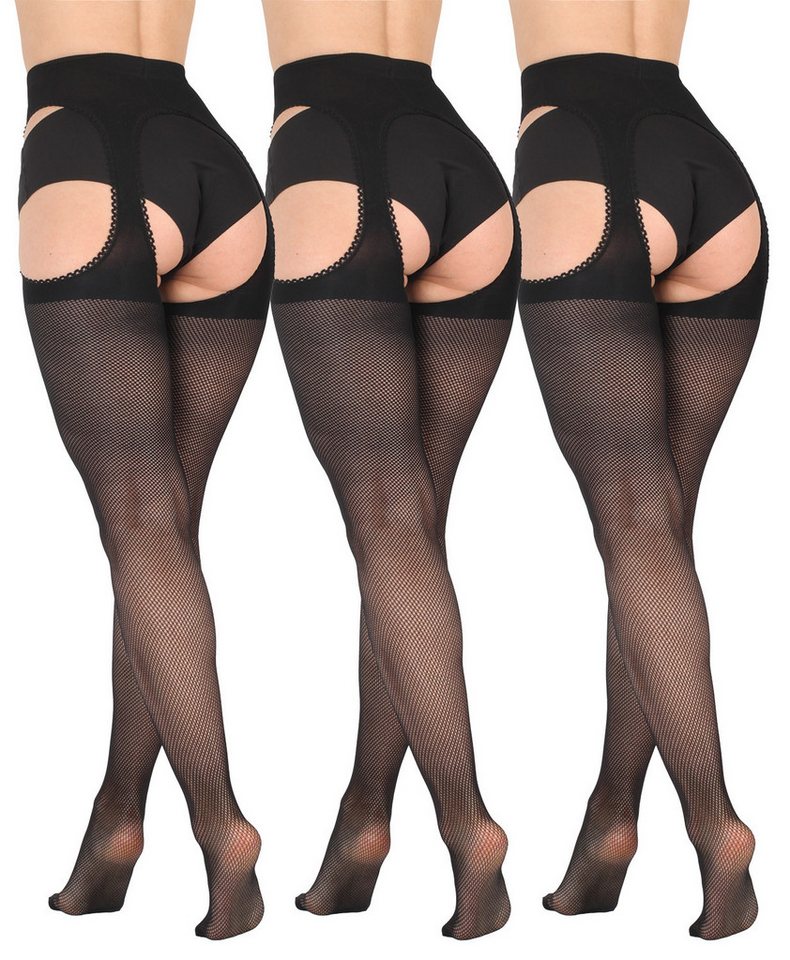 BANANALU Ouvert Strumpfhose schwarze Netzstrumpfhose Ouvert, offener Schritt 40 DEN (3 St) von BANANALU