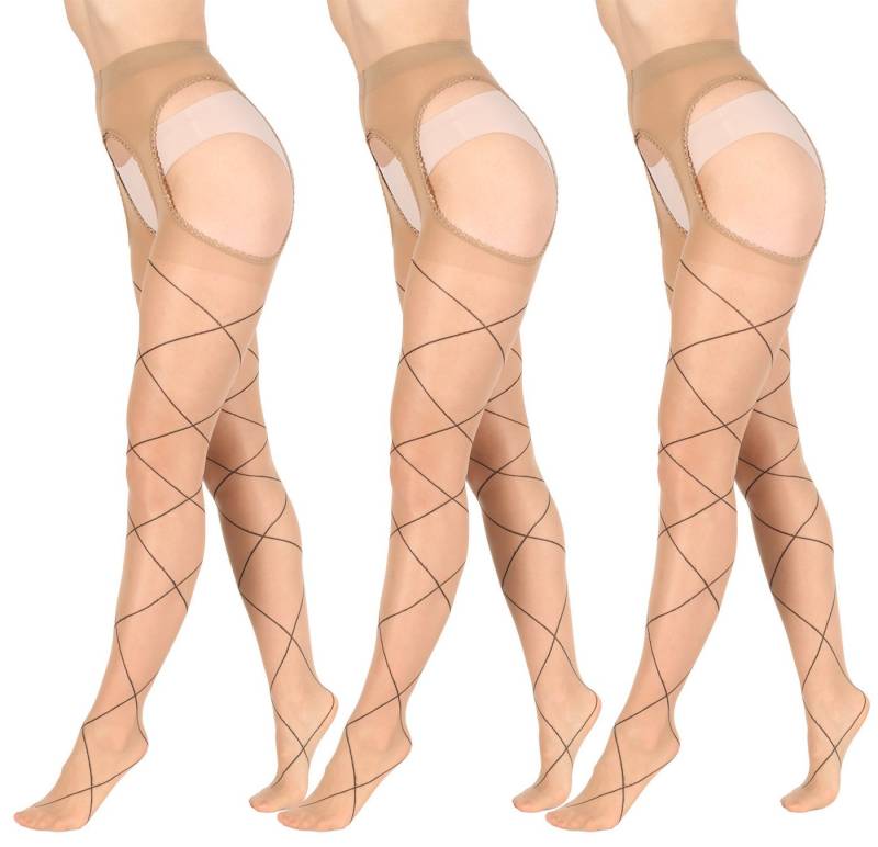 BANANALU Ouvert Strumpfhose Love Desire Netz Muster offener Stritt, schrittfrei 20 DEN (3 St) von BANANALU