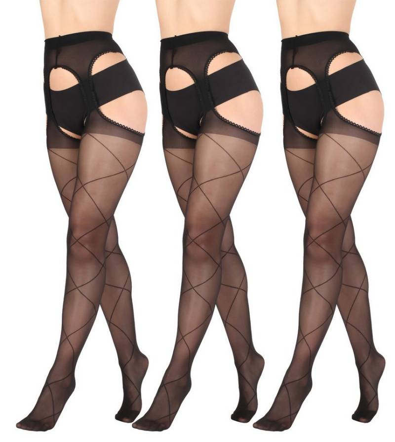 BANANALU Ouvert Strumpfhose Love Desire Netz Muster offener Stritt, schrittfrei 20 DEN (3 St) von BANANALU