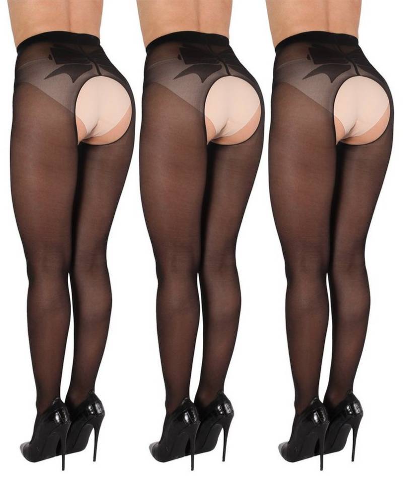 BANANALU Ouvert Strumpfhose gemusterte Ouvert Strumpfhose mit offenem Schritt und Schleife 20 DEN (3 St) von BANANALU