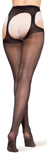 BANANALU Ouvert Strumpfhose mit Naht 20 Den mit offenem Schritt Cutout Love Chic 20 Nero M von BANANALU