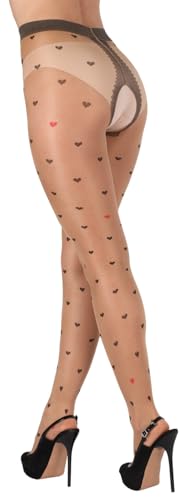 BANANALU Ouvert Strumpfhose mit offenem Schritt und Herzen 20 Den Intimo 20 Fashion Daino/Nero XL von BANANALU